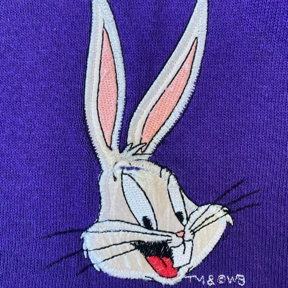 Vintage Bugs Bunny Looney Tunes Embroidery Purple Crewneck
